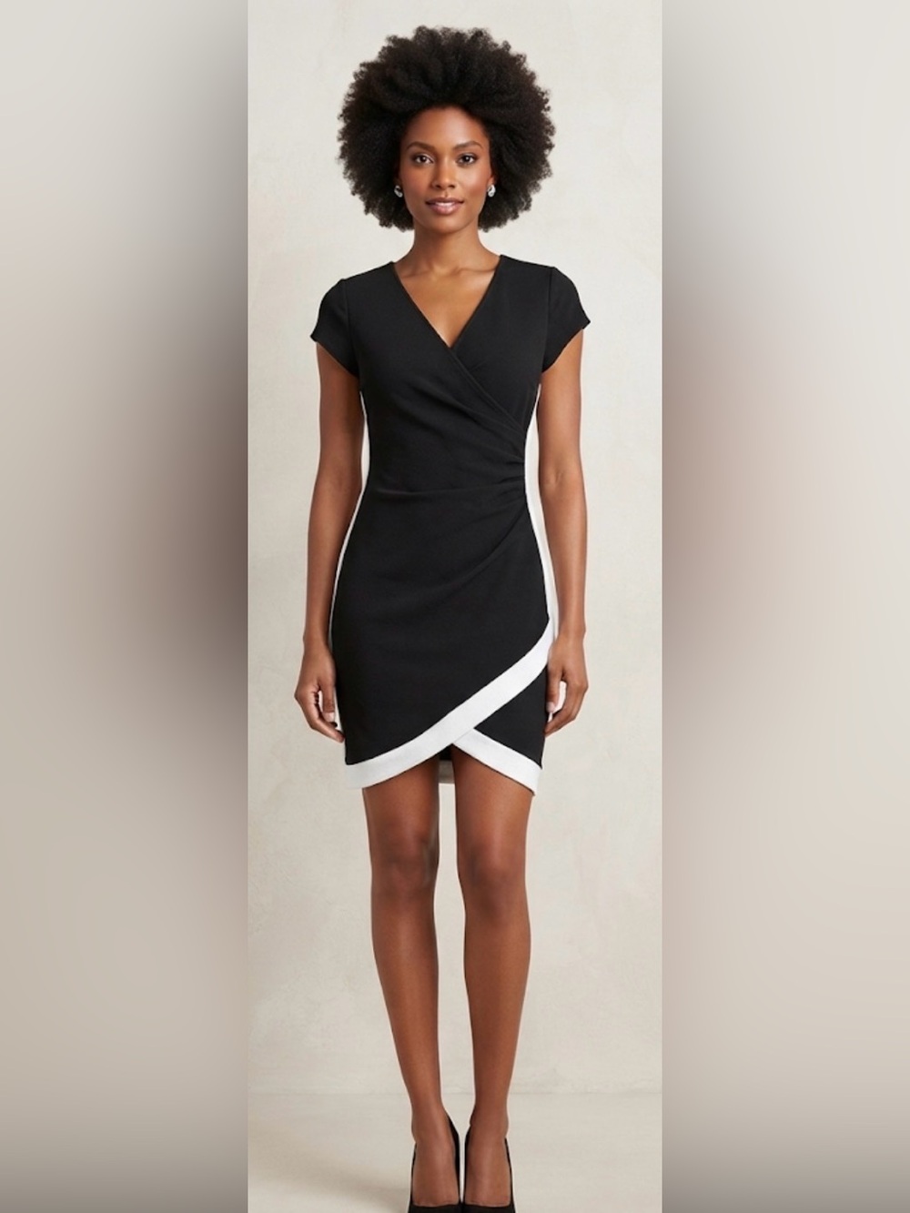 Almost Famous Colorblock Faux Wrap Bodycon Dress Black White Size L